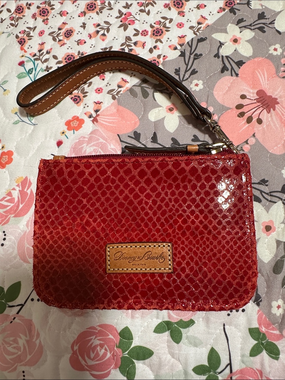 Dooney & Bourke Red Patent Snake-Embossed Wristlet